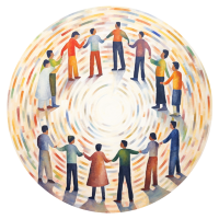 Single-cell and sPatial Omics Community of Practice logo showing a circle of diverse people holding hands around a swirling single-cell cluster plot.