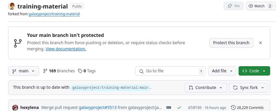 Github with the top bar of a repository shown, including the button for 'Sync Fork'