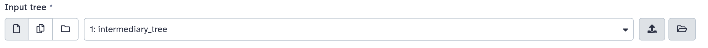 Screenshot of the file selection input in Galaxy permitting selection of a single file, multiple files, or a collection. In bold text a label appears above the component describing its use. Below the component in light grey is a help message. This applies to every input in Galaxy