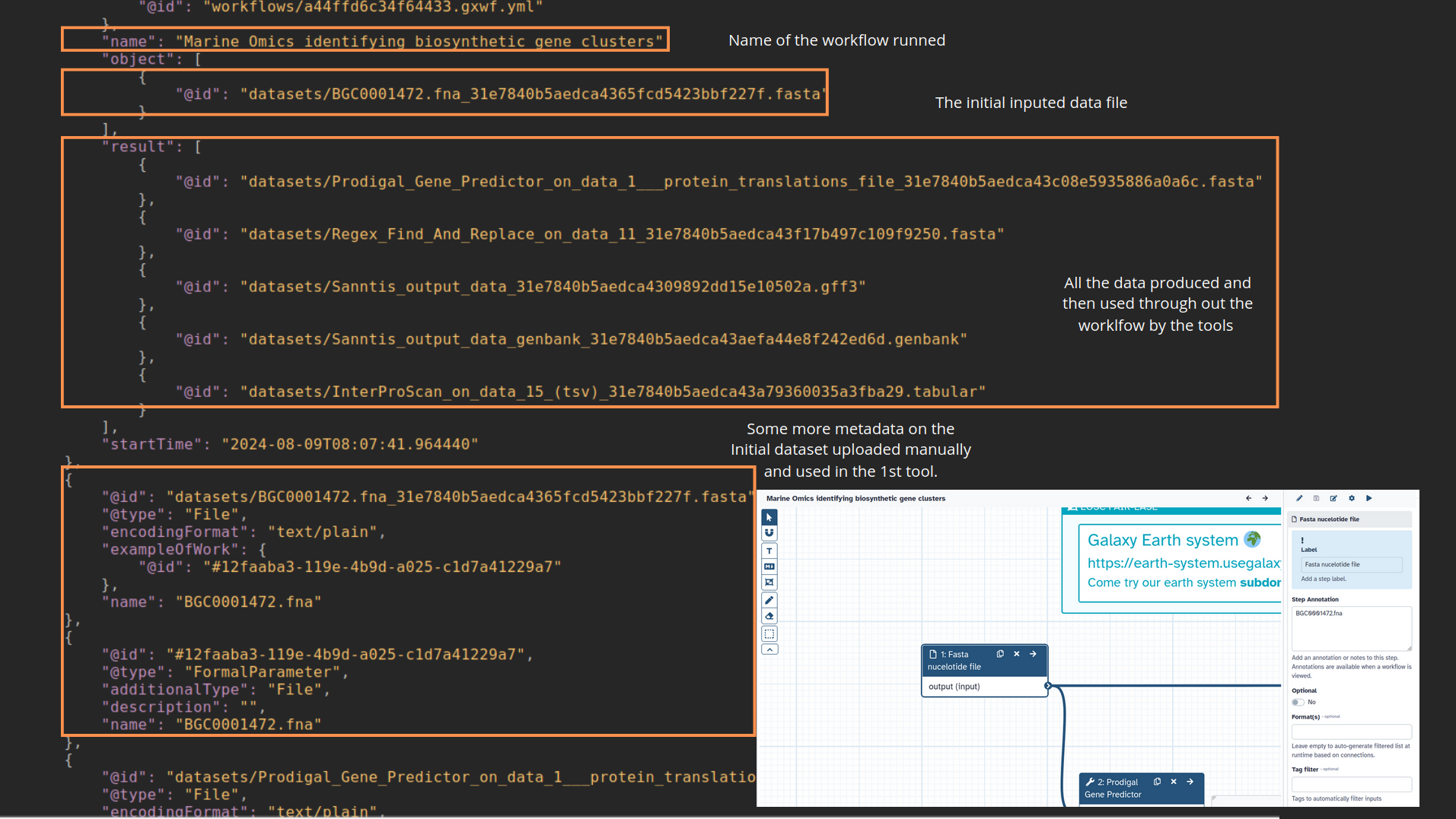 Data uploaded for the workflow and produced by it